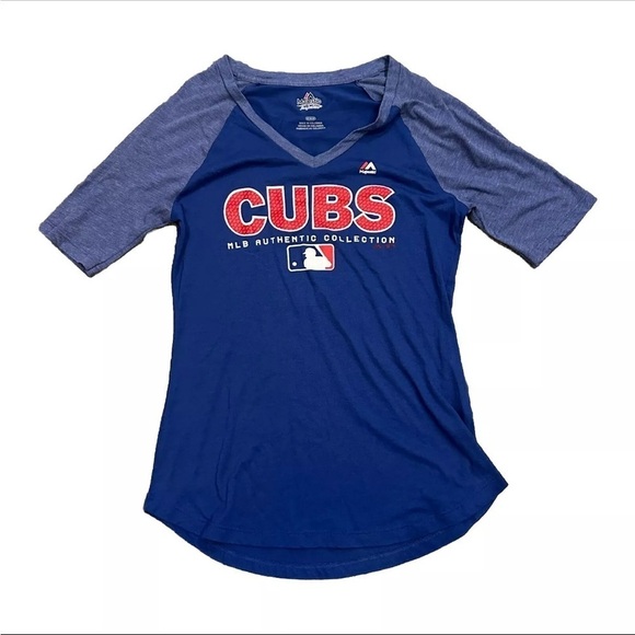 Chicago Cubs Shirt Women's Medium Blue Short Sleeve Tee Majestic MLB Ladies - Picture 1 of 8